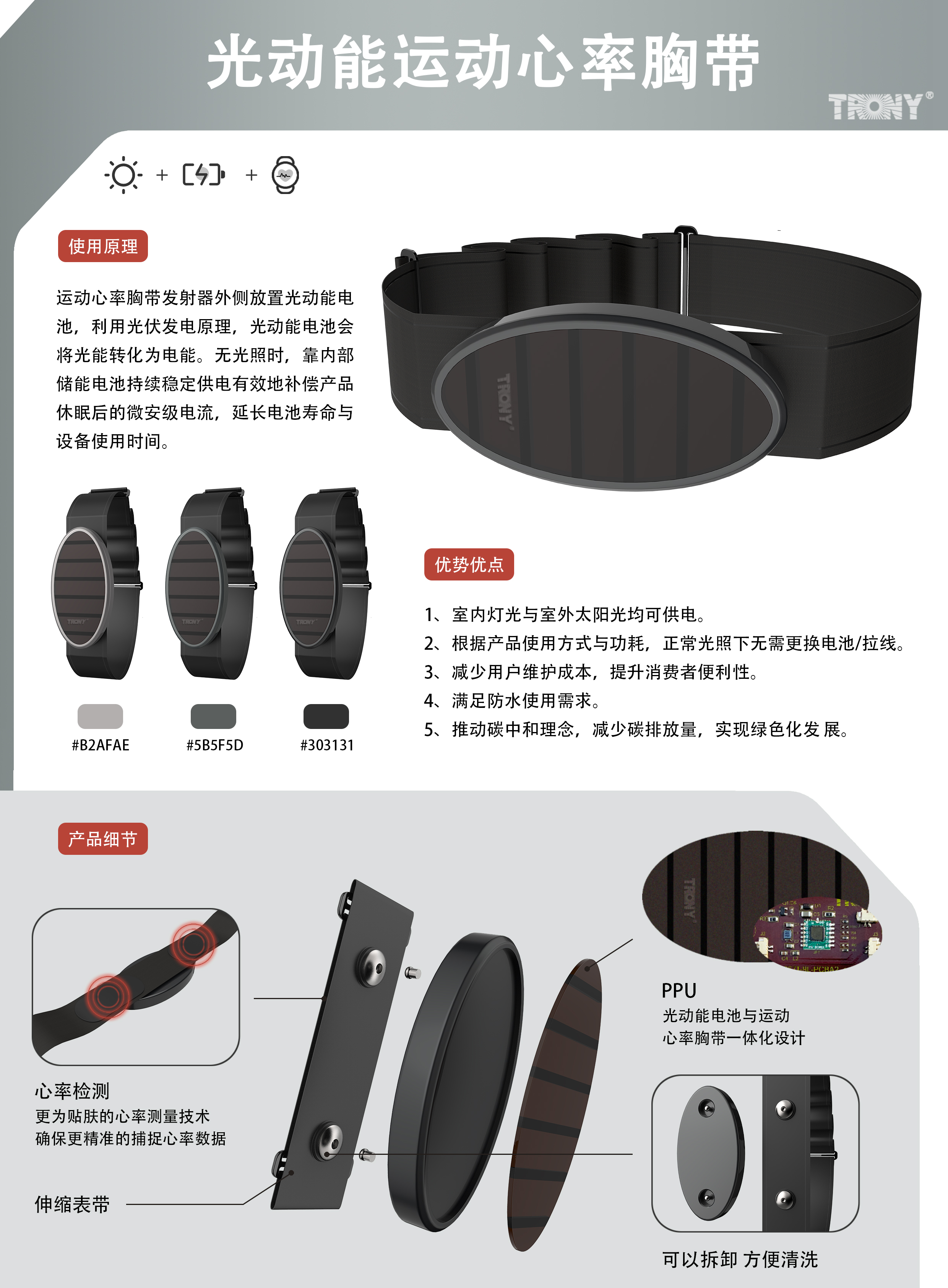光动能心率监测胸带